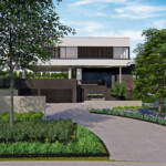 3D rendering of outdoor landscape and home